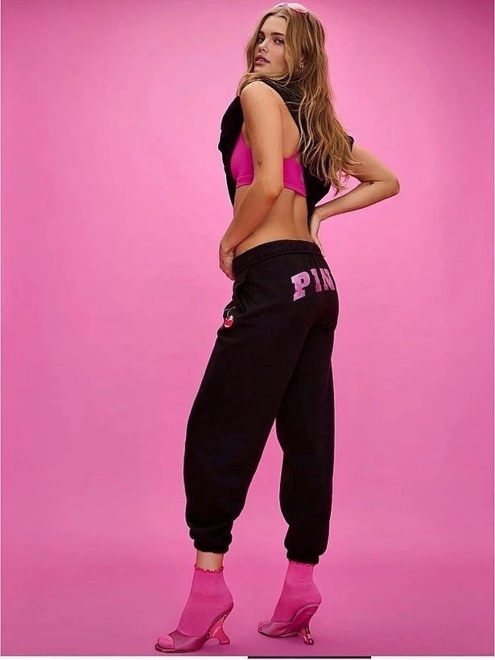 PINK Victoria's Secret PINK Foil Bling Cherry Graphic Fleece Sweatpants
